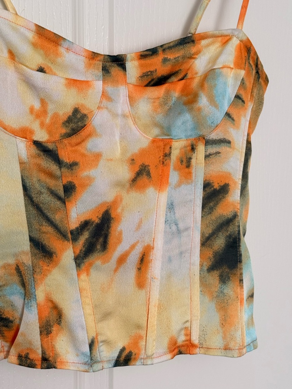 PrettyLittleThing Tie Dye Corset Top + Ruched Midi Skirt Set | Size 6 | Orange - Picture 5 of 9